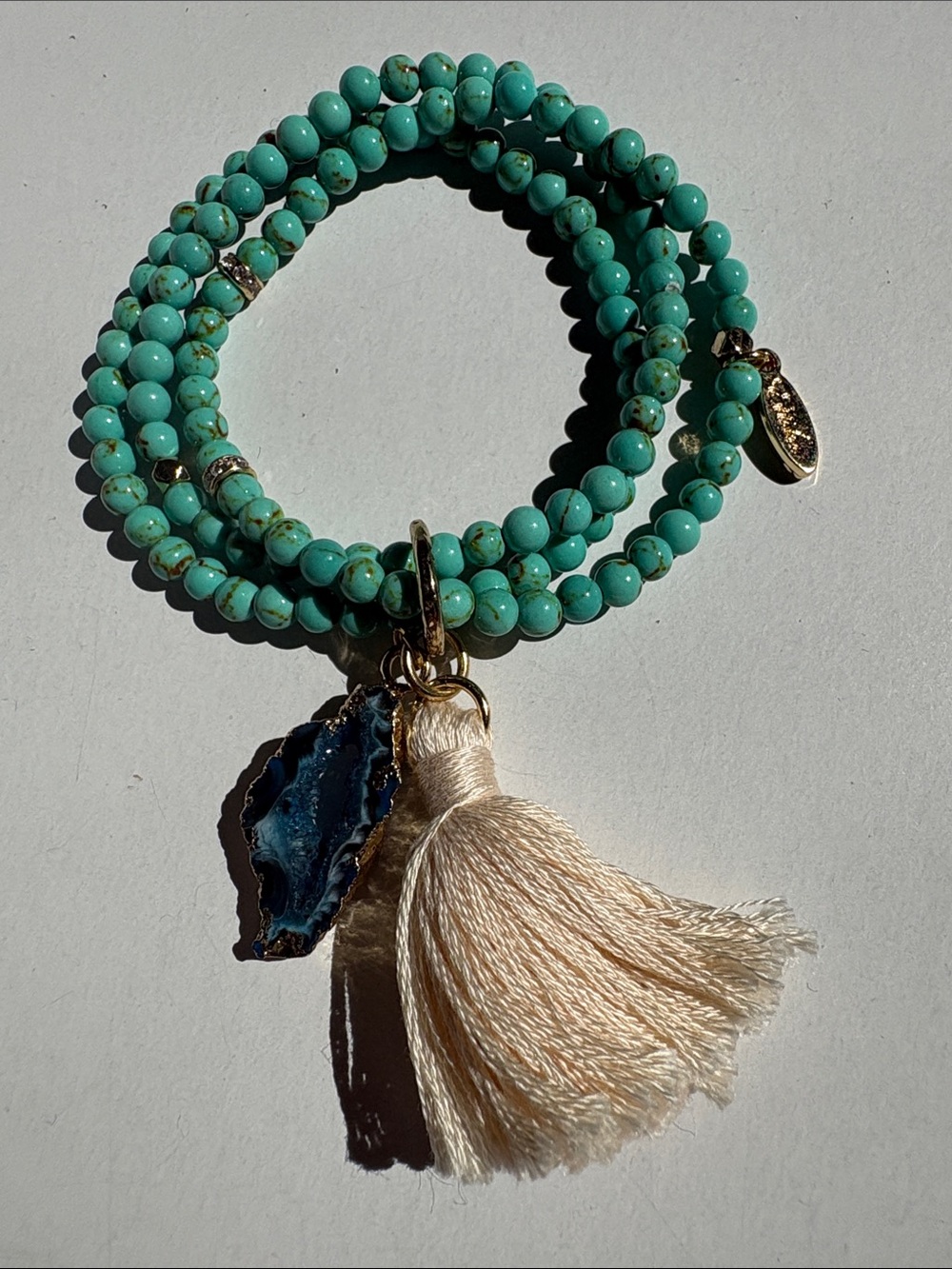 Ettika Turquoise Beaded Tassel and Stone Stretch Bracelet NWT